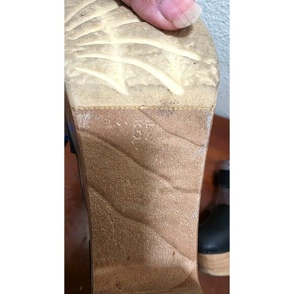 NO.6 Women's Black Leather Old School Slingback Clogs Wooden Heel US 7/ EU 37 - Picture 6 of 9